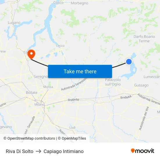 Riva Di Solto to Capiago Intimiano map
