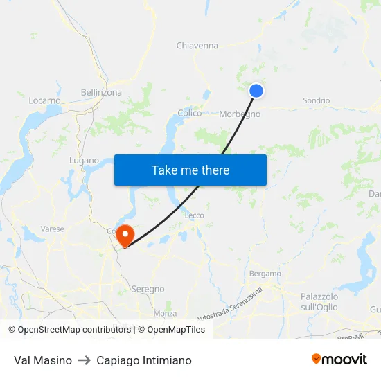 Val Masino to Capiago Intimiano map