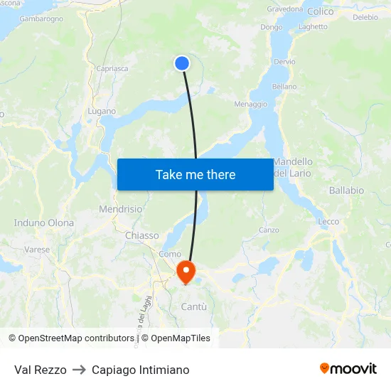 Val Rezzo to Capiago Intimiano map