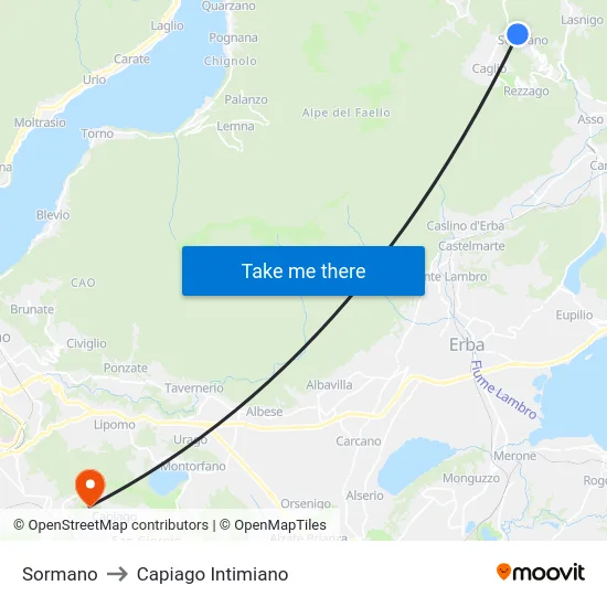 Sormano to Capiago Intimiano map