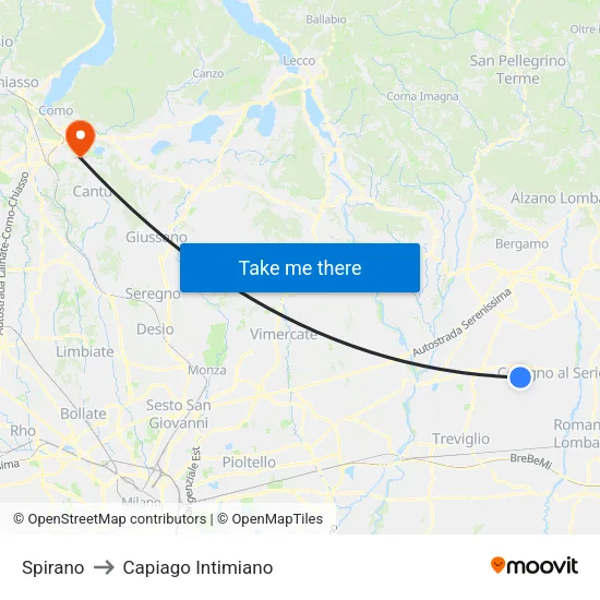 Spirano to Capiago Intimiano map