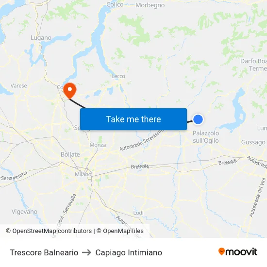 Trescore Balneario to Capiago Intimiano map