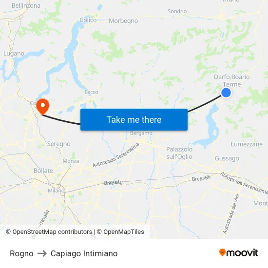 Rogno to Capiago Intimiano map