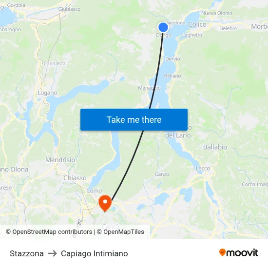 Stazzona to Capiago Intimiano map
