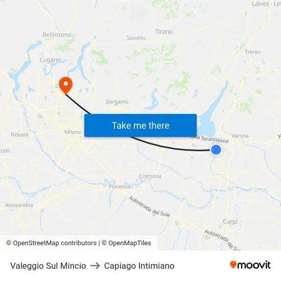 Valeggio Sul Mincio to Capiago Intimiano map