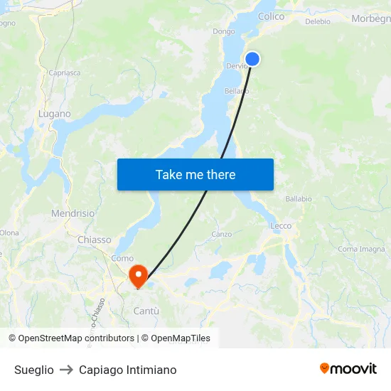Sueglio to Capiago Intimiano map