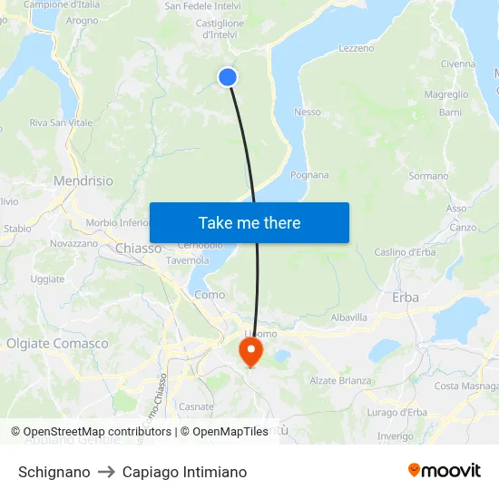 Schignano to Capiago Intimiano map