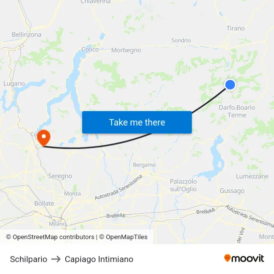 Schilpario to Capiago Intimiano map