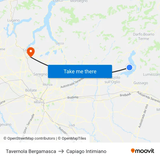 Tavernola Bergamasca to Capiago Intimiano map