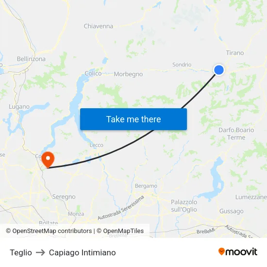 Teglio to Capiago Intimiano map