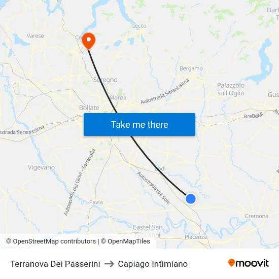 Terranova Dei Passerini to Capiago Intimiano map