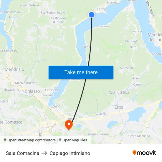 Sala Comacina to Capiago Intimiano map