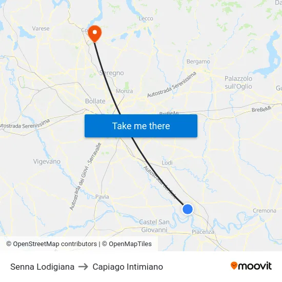 Senna Lodigiana to Capiago Intimiano map