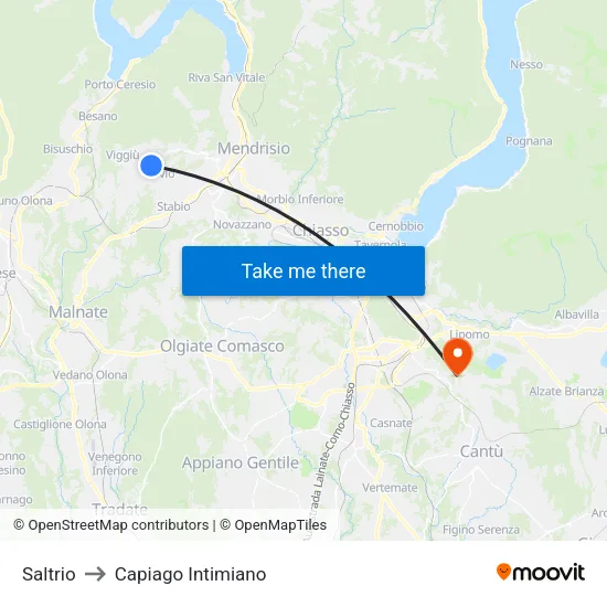 Saltrio to Capiago Intimiano map