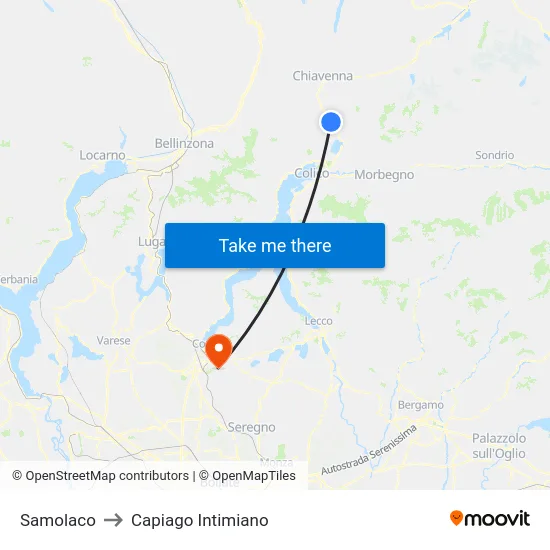 Samolaco to Capiago Intimiano map