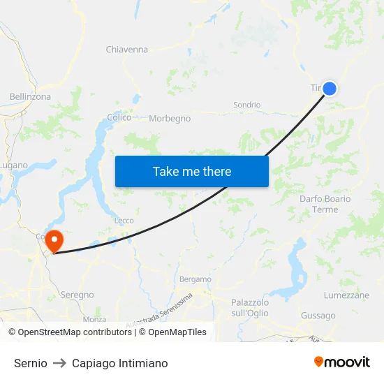 Sernio to Capiago Intimiano map