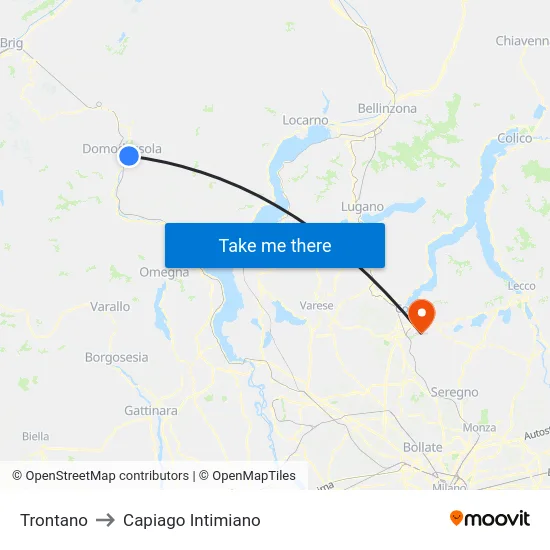 Trontano to Capiago Intimiano map