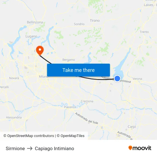 Sirmione to Capiago Intimiano map