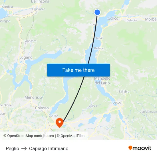 Peglio to Capiago Intimiano map