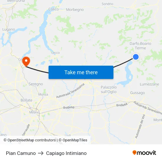 Pian Camuno to Capiago Intimiano map