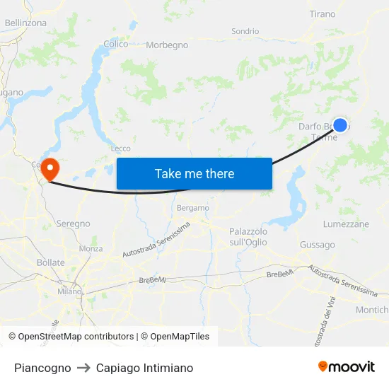 Piancogno to Capiago Intimiano map