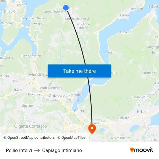 Pellio Intelvi to Capiago Intimiano map