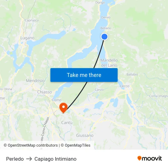 Perledo to Capiago Intimiano map