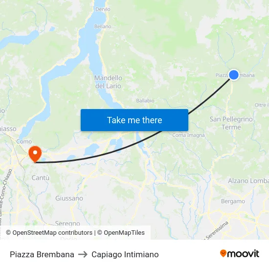 Piazza Brembana to Capiago Intimiano map