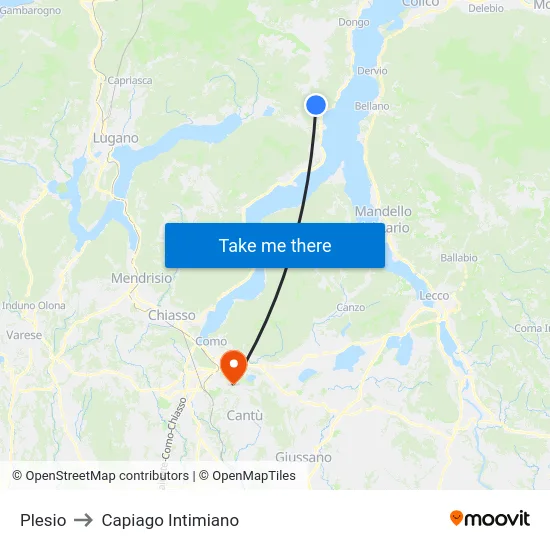 Plesio to Capiago Intimiano map