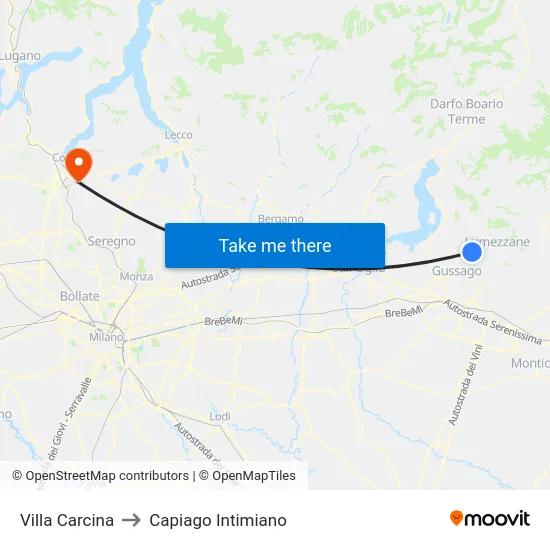 Villa Carcina to Capiago Intimiano map
