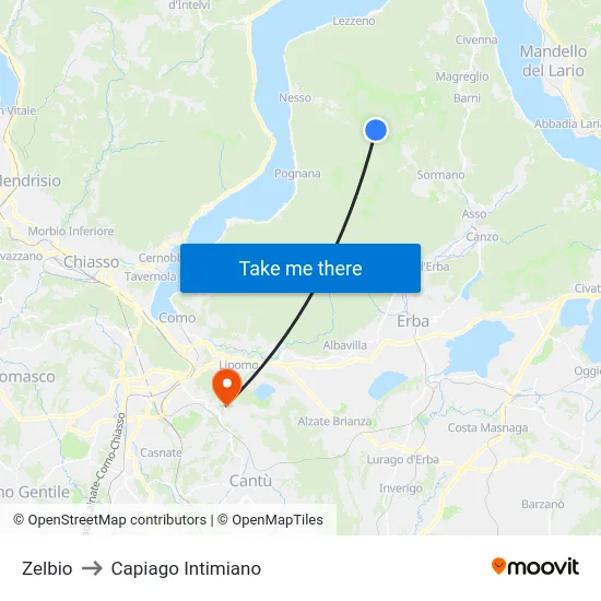 Zelbio to Capiago Intimiano map