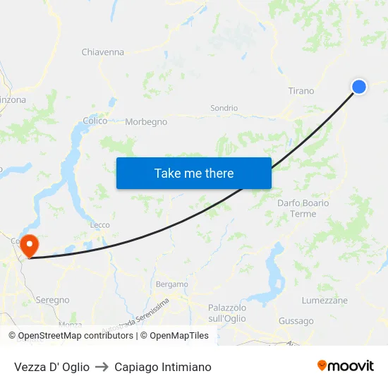 Vezza D' Oglio to Capiago Intimiano map