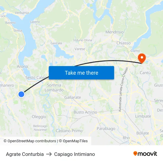 Agrate Conturbia to Capiago Intimiano map