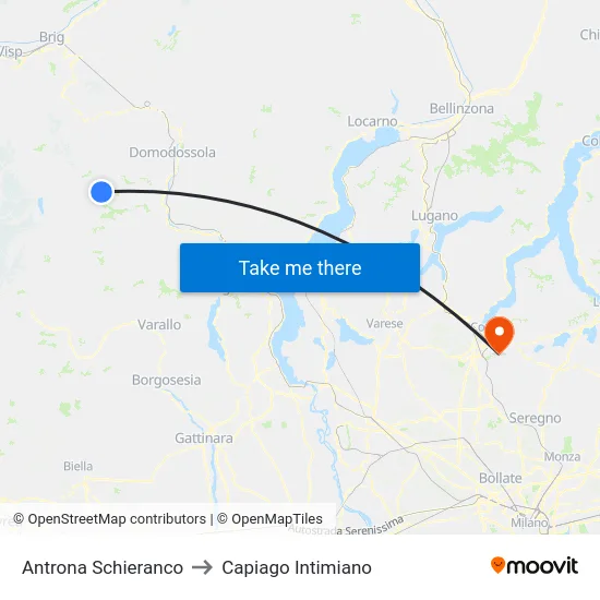 Antrona Schieranco to Capiago Intimiano map