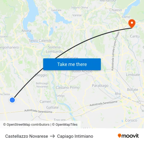 Castellazzo Novarese to Capiago Intimiano map