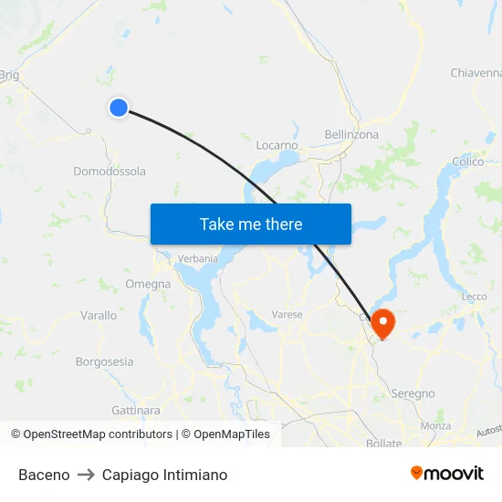 Baceno to Capiago Intimiano map