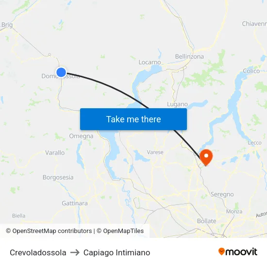 Crevoladossola to Capiago Intimiano map