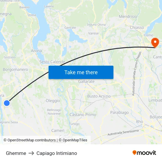 Ghemme to Capiago Intimiano map