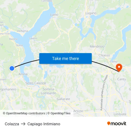 Colazza to Capiago Intimiano map