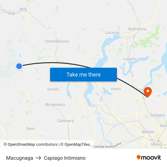 Macugnaga to Capiago Intimiano map