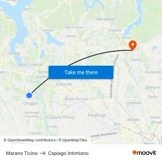 Marano Ticino to Capiago Intimiano map