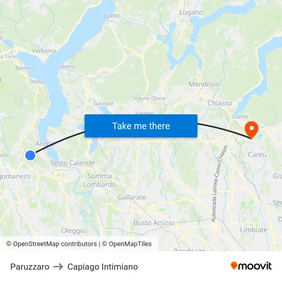 Paruzzaro to Capiago Intimiano map