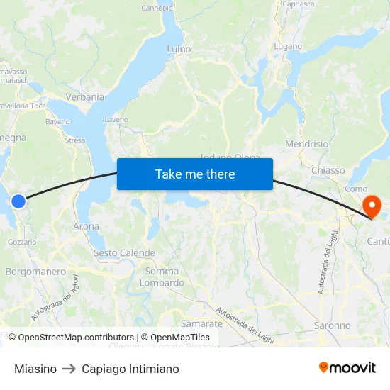 Miasino to Capiago Intimiano map