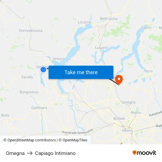 Omegna to Capiago Intimiano map