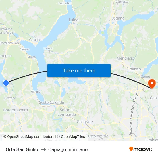 Orta San Giulio to Capiago Intimiano map