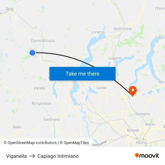 Viganella to Capiago Intimiano map