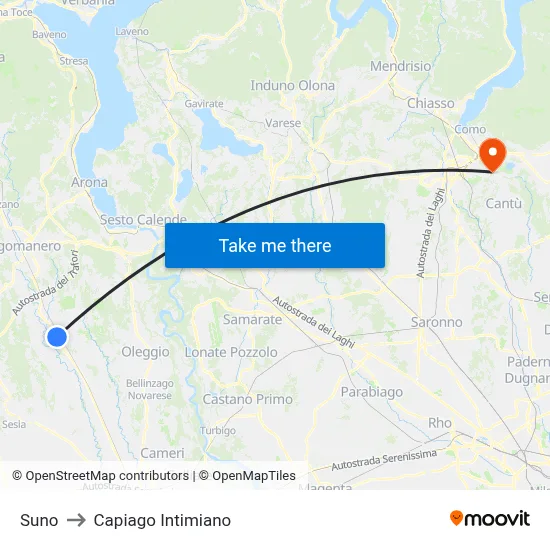 Suno to Capiago Intimiano map