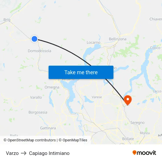 Varzo to Capiago Intimiano map