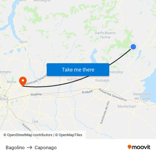 Bagolino to Caponago map