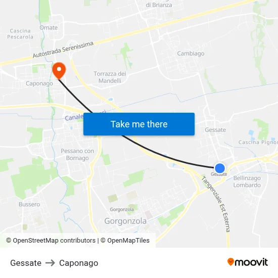 Gessate to Caponago map